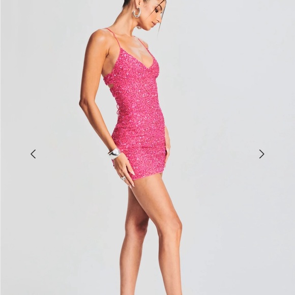 RETROFETE Neon Pink Sequin Dress- Size M - Picture 4 of 10